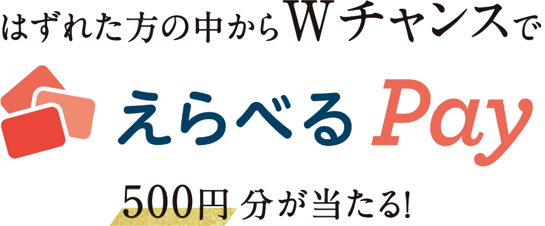 はずれた方の中からWチャンスでえらべるPay500円分が当たる！